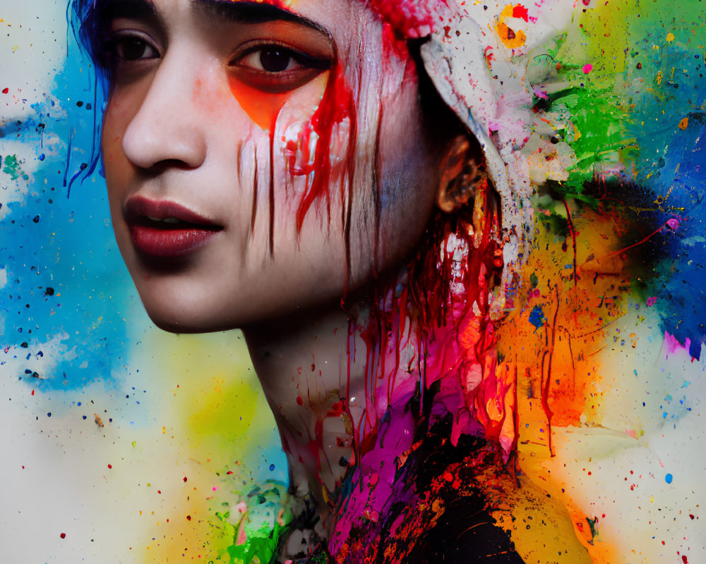 Colorful Paint Splashes Transforming Human Form