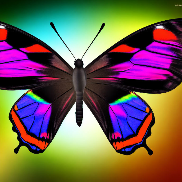 Colorful Butterfly Artwork on Rainbow Background