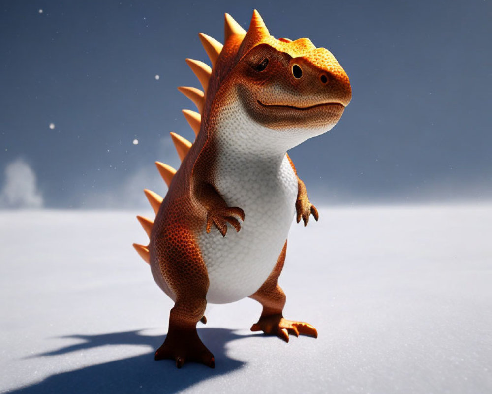 Spiky Back Orange and White Dinosaur in Snowy Landscape