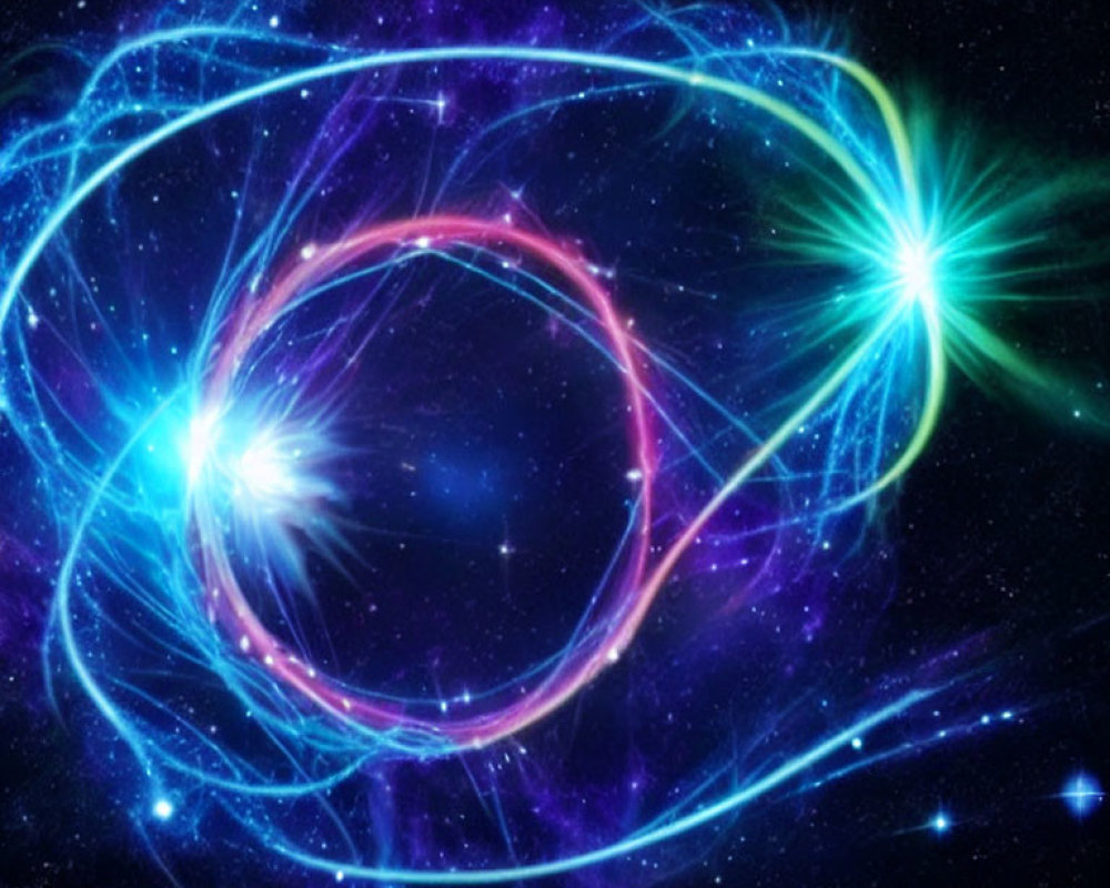 Colorful digital artwork: cosmic phenomenon with neon lights and magnetic fields