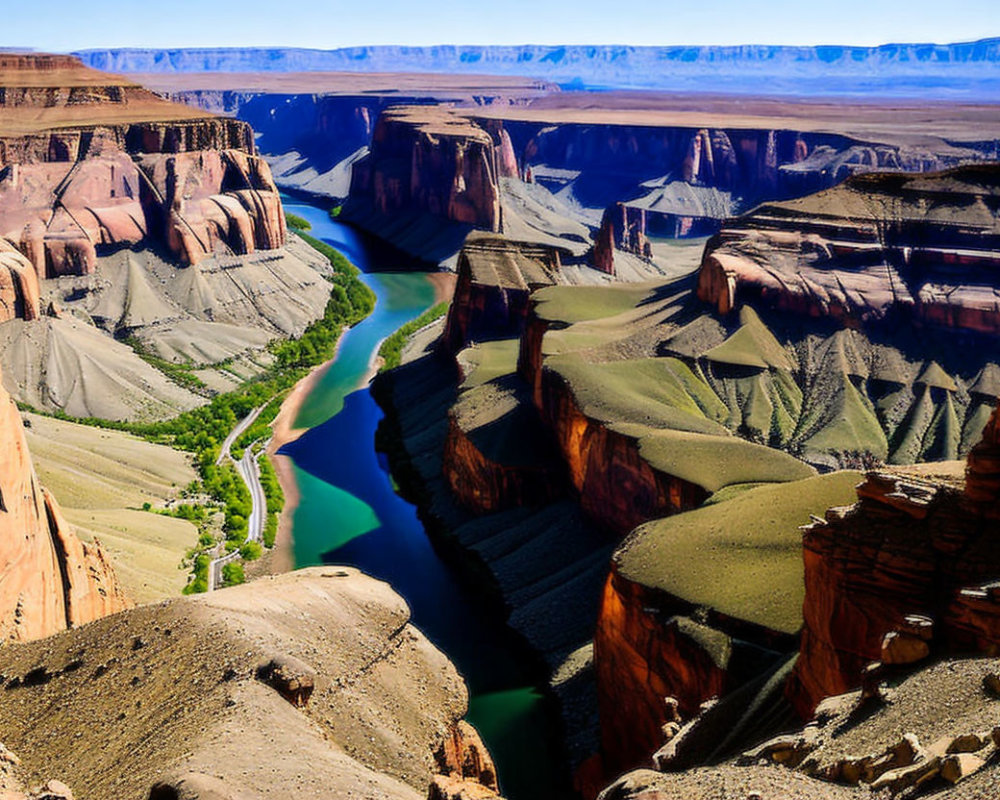 Scenic river flowing through deep canyon with layered rock formations