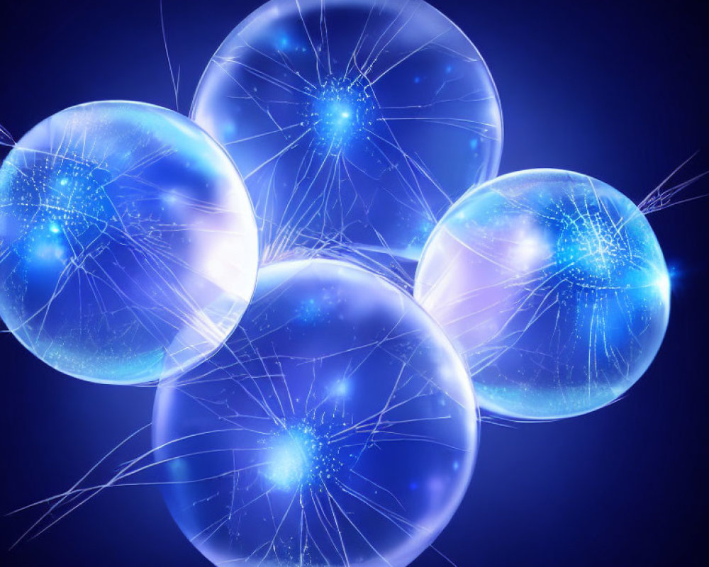 Interconnected Glowing Orbs Illustration on Dark Blue Background