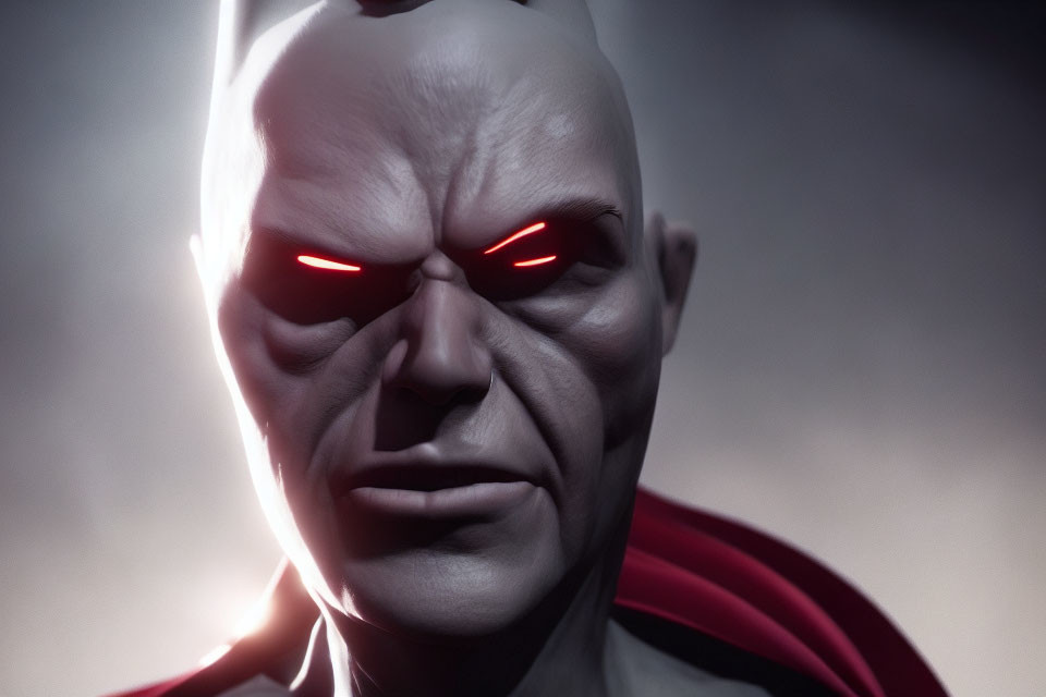 Detailed Bald Animated Character with Glowing Red Eyes