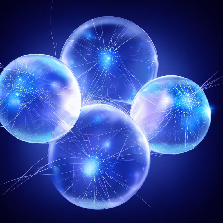 Interconnected Glowing Orbs Illustration on Dark Blue Background