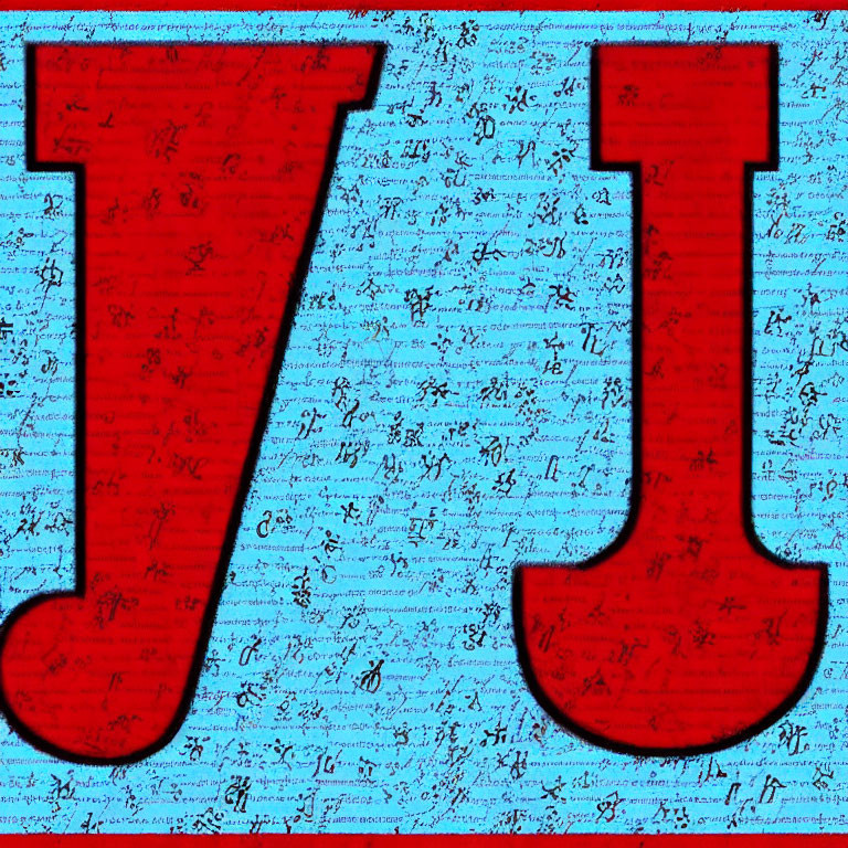 Red eighth notes on blue background with musical symbols