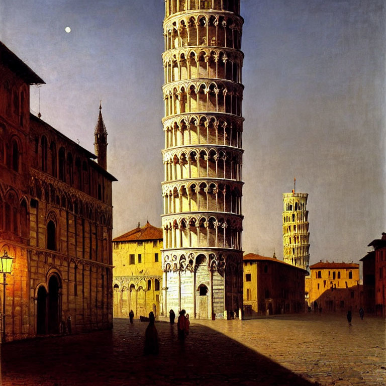 Leaning Tower of Pisa at Twilight with Historical Architecture