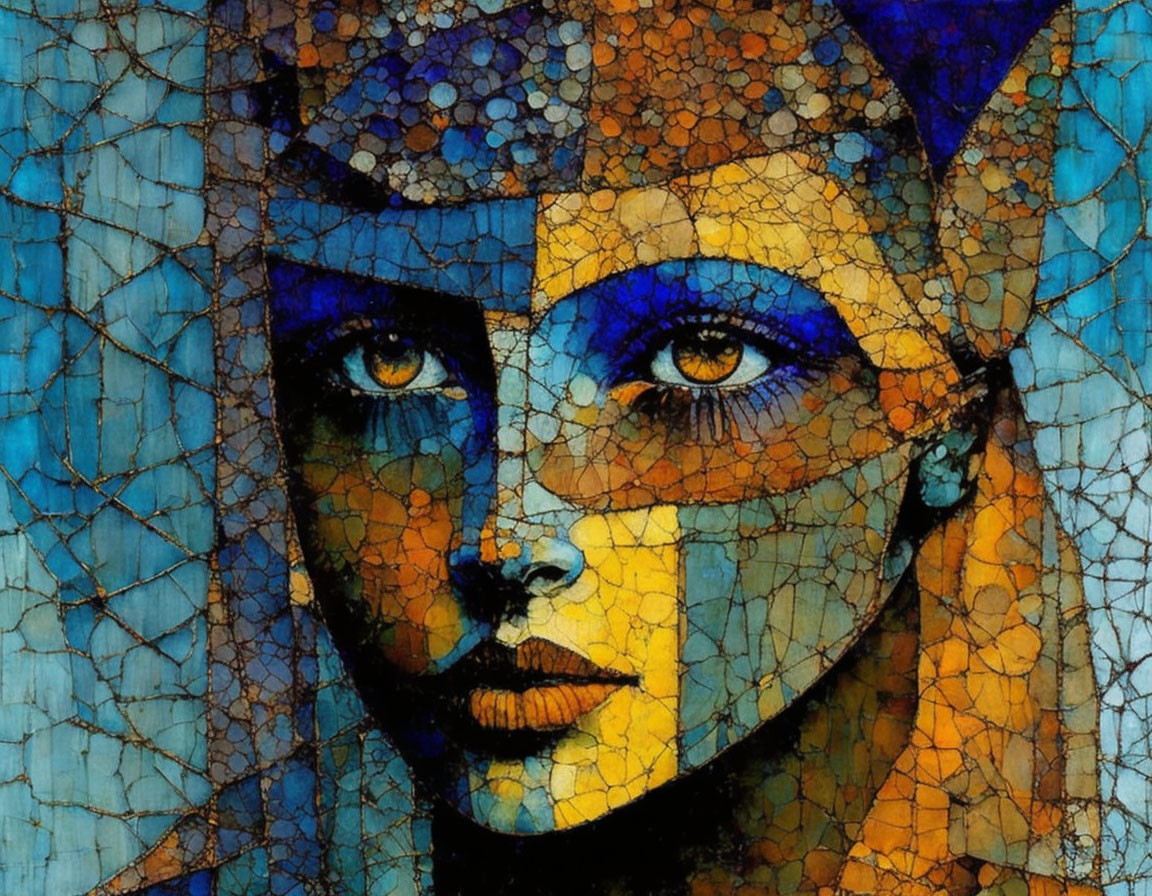 Vivid blue eyes in mosaic digital painting