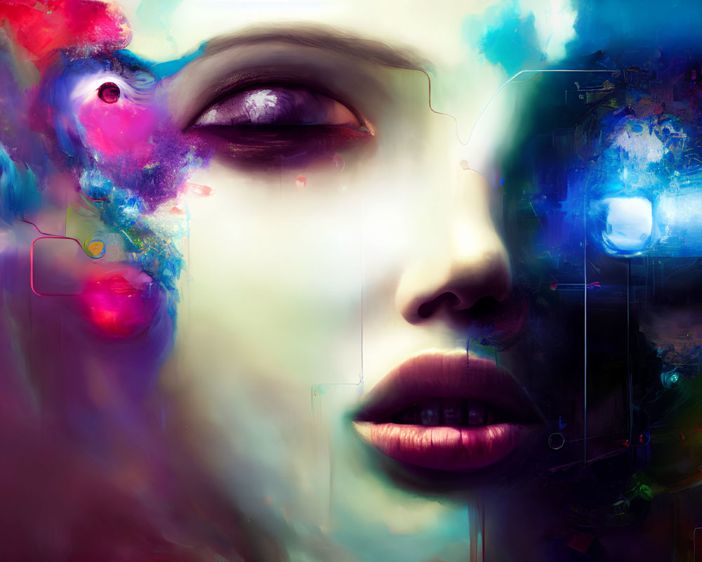 Colorful Abstract Female Face Artwork with Geometric Shapes