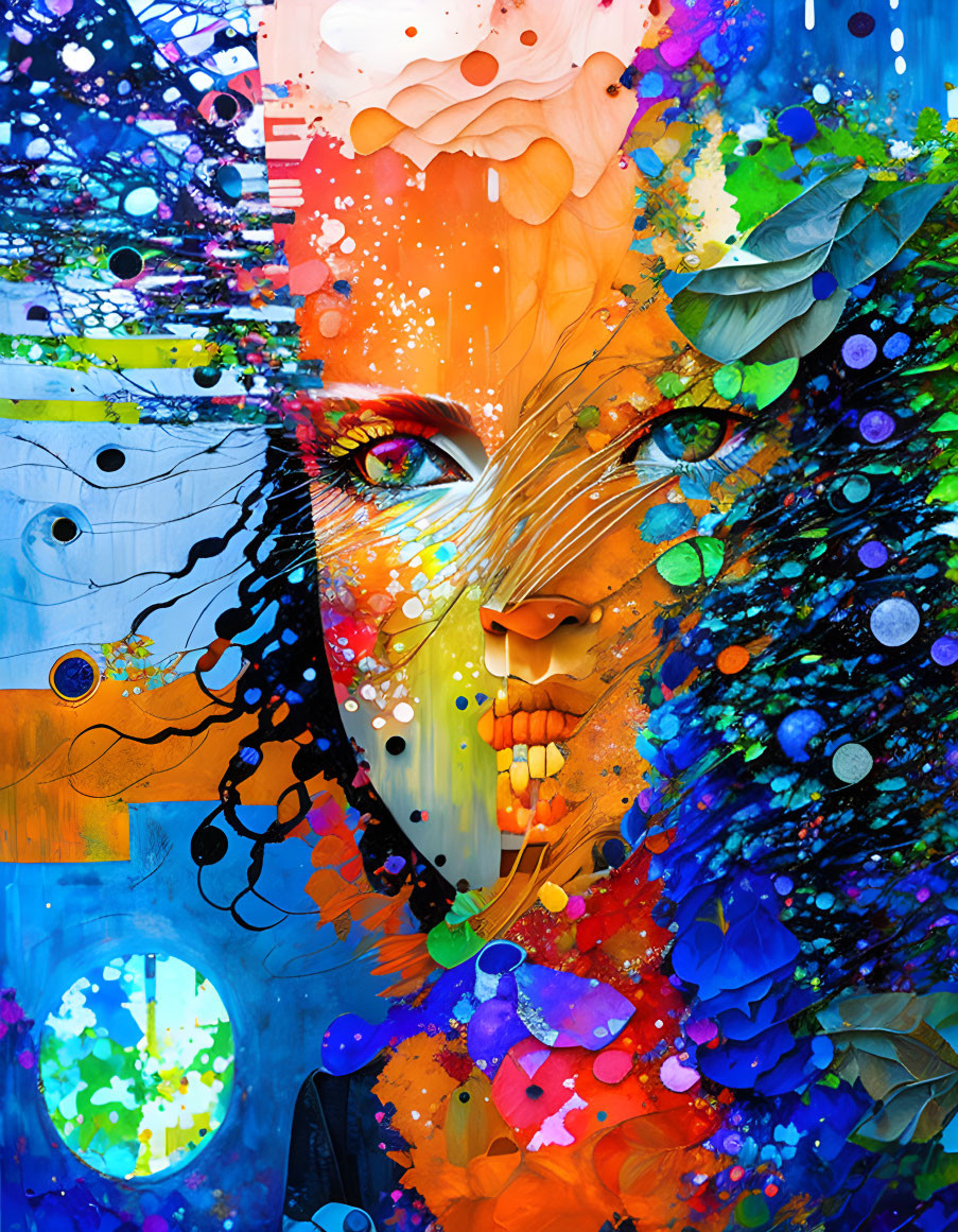 Colorful Abstract Portrait with Female Face and Dynamic Shapes