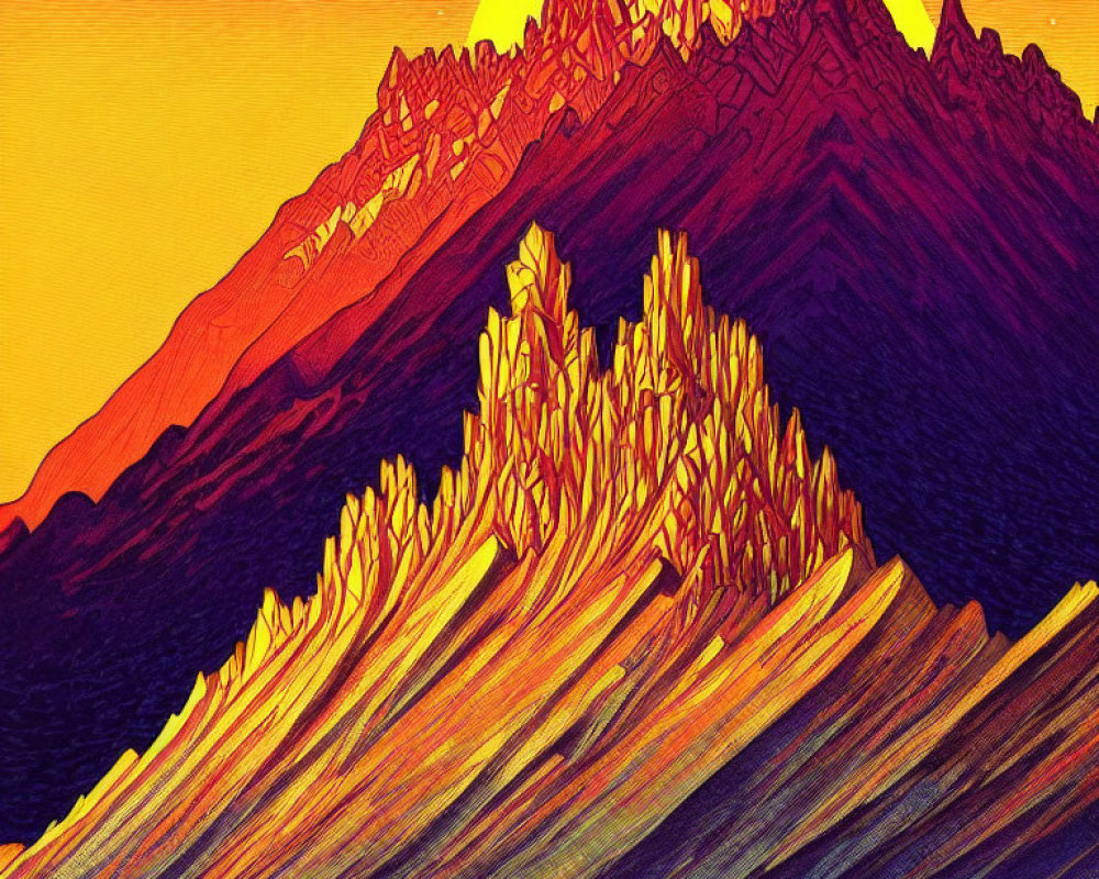 Colorful Mountain Landscape Art with Sun and Retro Vibes