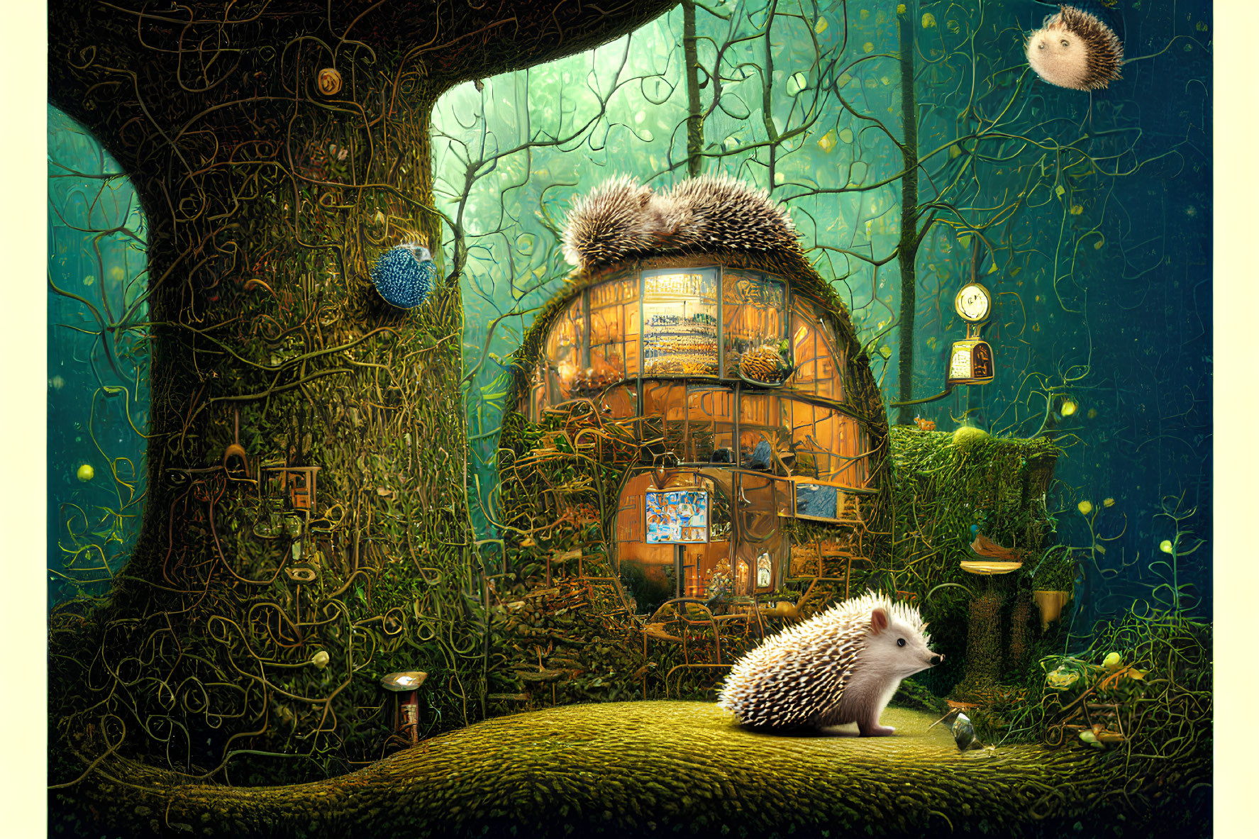 Detailed Hedgehog Home Illustration with Whimsical Lighting