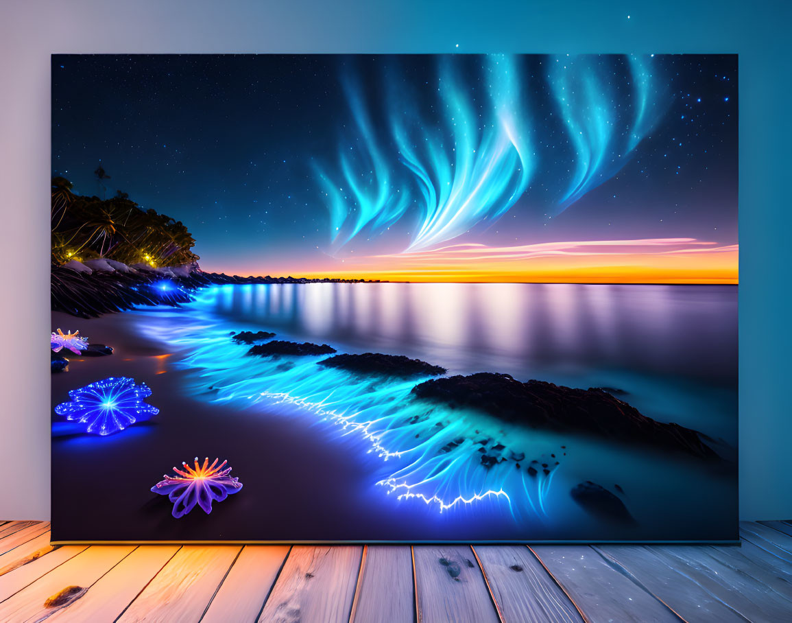 Colorful Canvas Print of Glowing Jellyfish Seascape