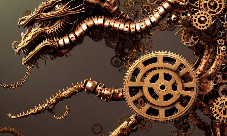 Interconnected Brass Gears in Steampunk Abstract Design