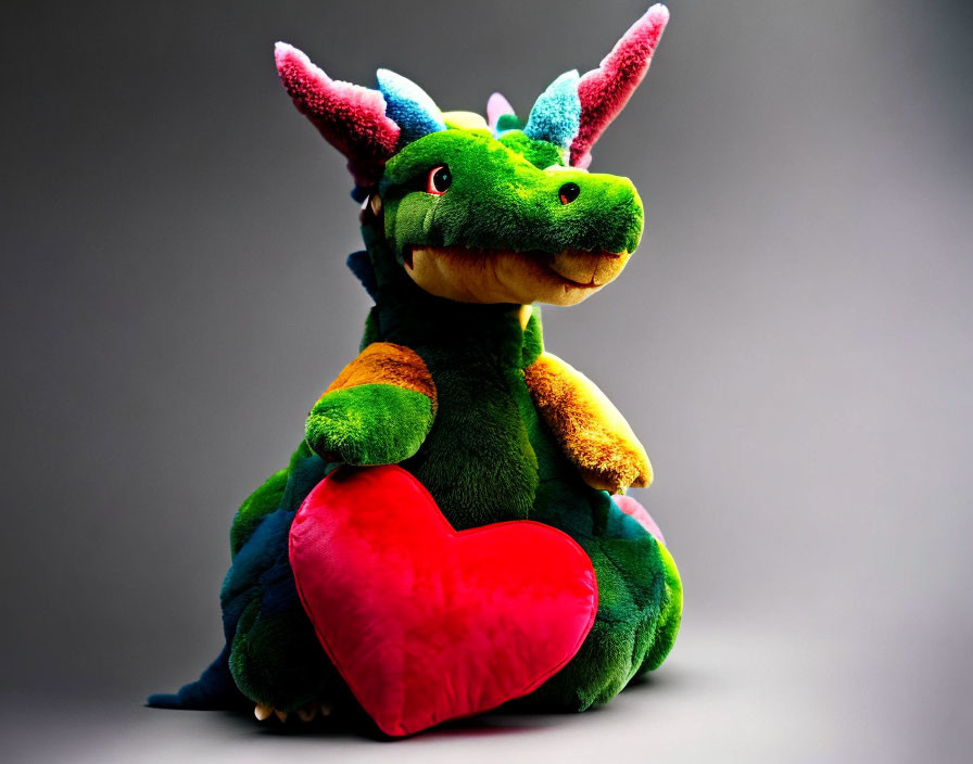 Colorful Plush Dragon Toy with Red Heart Detail