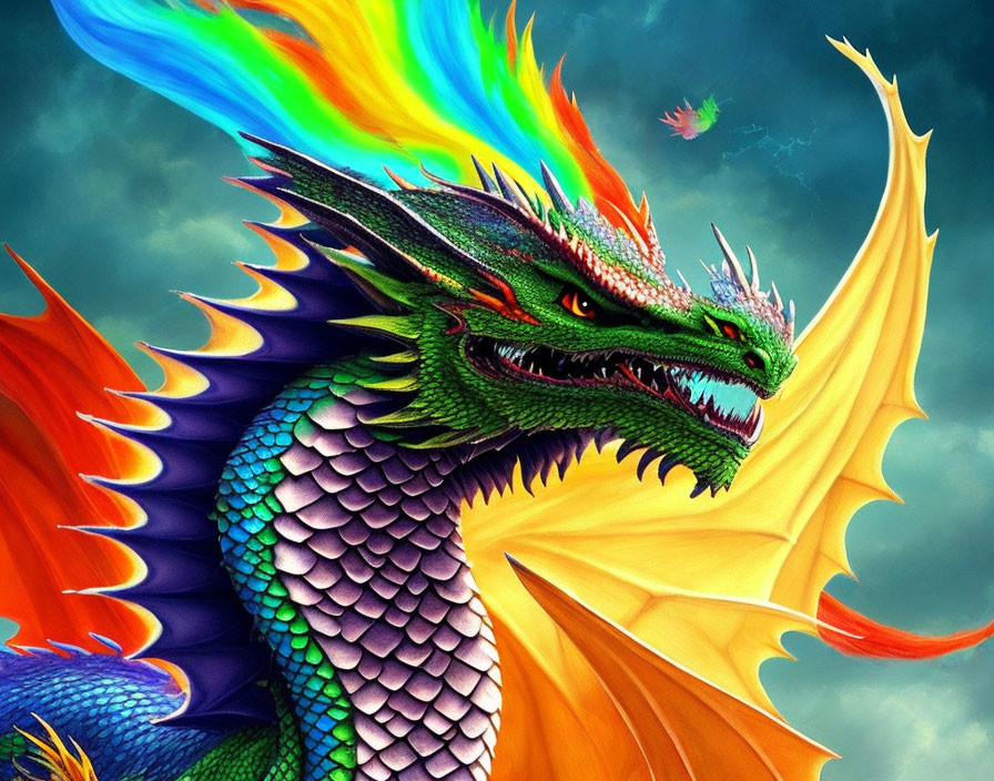 Dual-Headed Dragon Artwork with Majestic Wings and Fiery Colors