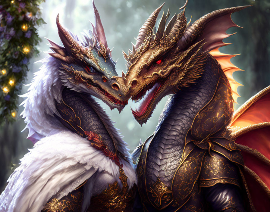 Detailed Dragon Artwork: White & Red vs. Dark Armored Dragon