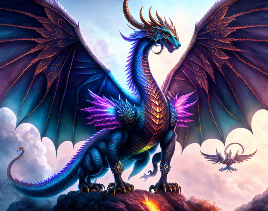 Colorful Majestic Dragon with Extended Wings in Vibrant Sky