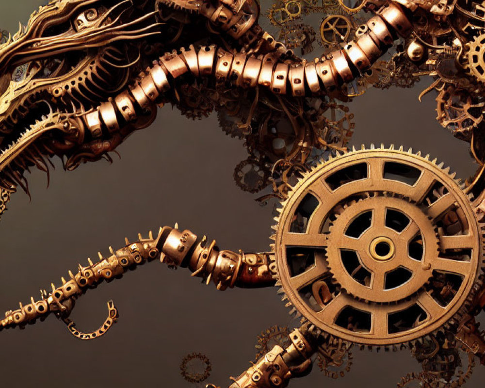 Interconnected Brass Gears in Steampunk Abstract Design