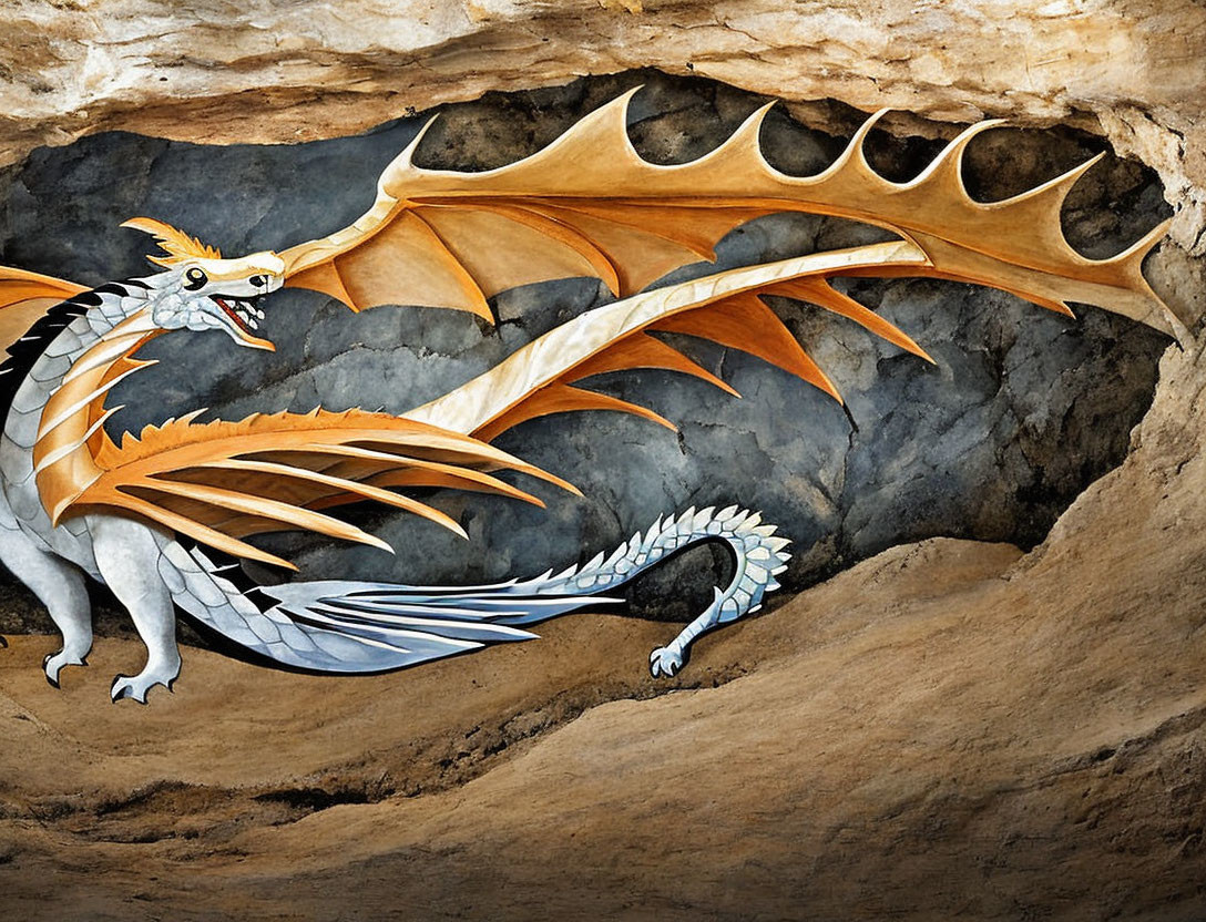 Detailed Dragon Illustration with Expansive Wings and Sharp Claws