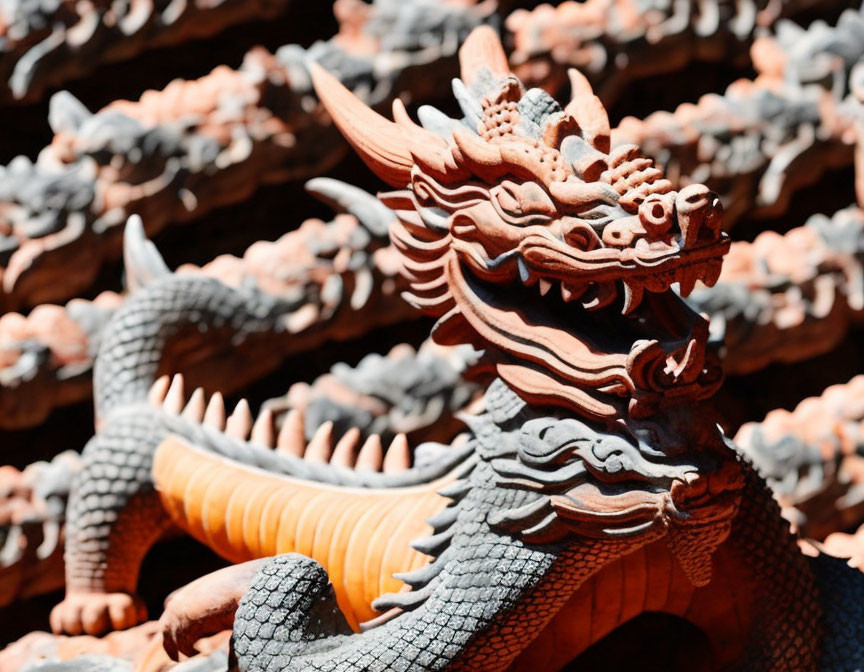 Detailed Wooden Dragon Carving Highlighting Asian Artistry