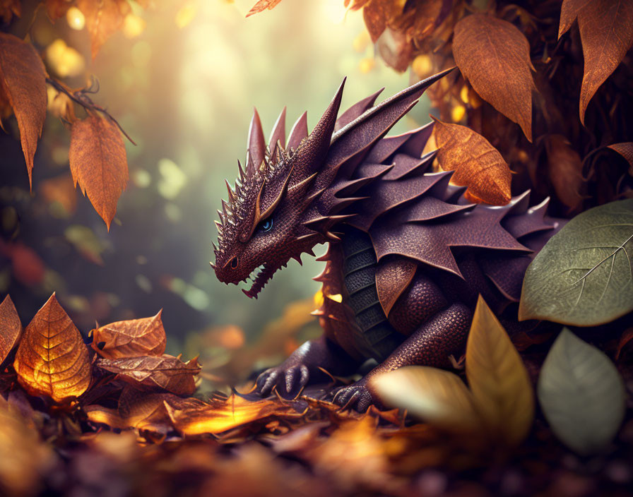 Majestic dragon in golden forest with spiky scales