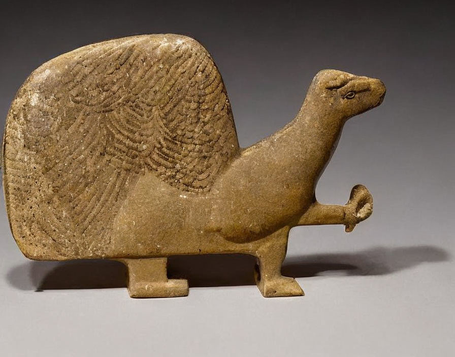 Stylized Camel Stone Sculpture with Etched Patterns