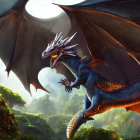 Majestic dragon with expansive wings in mystical forest