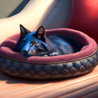 Blue Dragon Resting in Purple and Gold Pet Bed