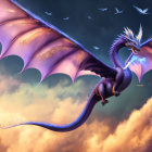 Purple Dragon with Expansive Wings in Dramatic Sky