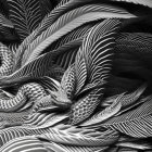 Monochrome image of intricate overlapping feather pattern