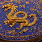 Golden Dragon Embroidery on Royal Blue Background - Traditional Asian Artistry