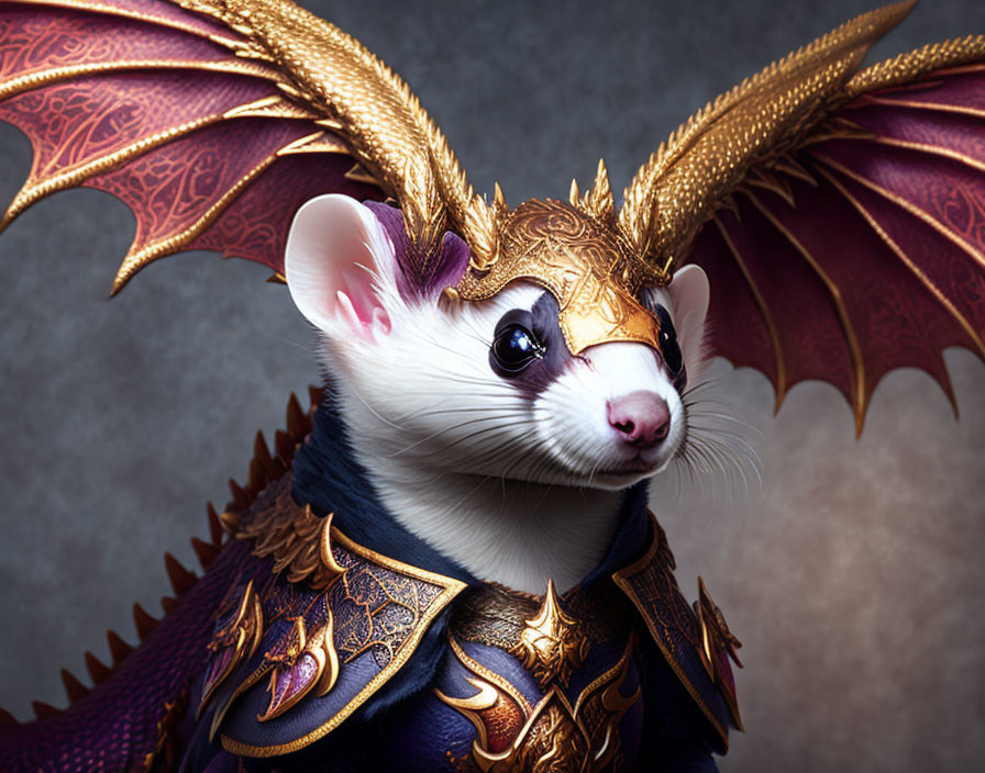 Ferret in Golden Dragon Armor on Textured Background