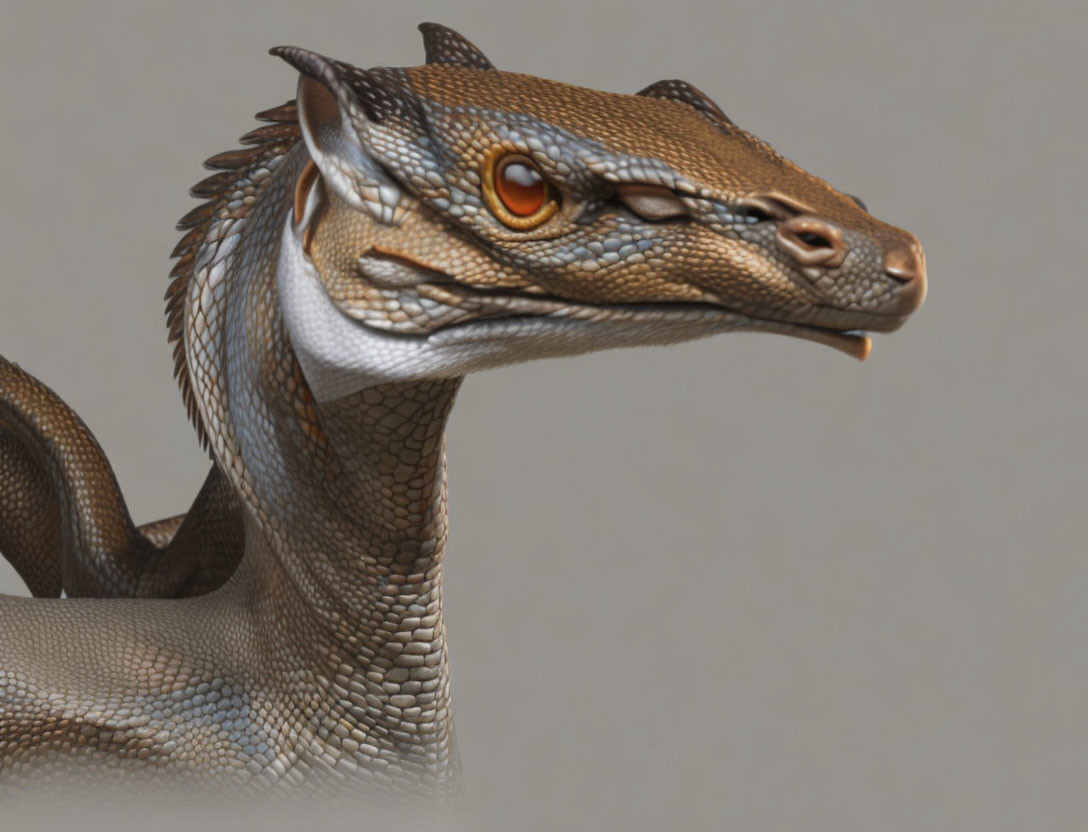 Detailed Digital Dragon Sculpture with Textured Scales & Curious Expression