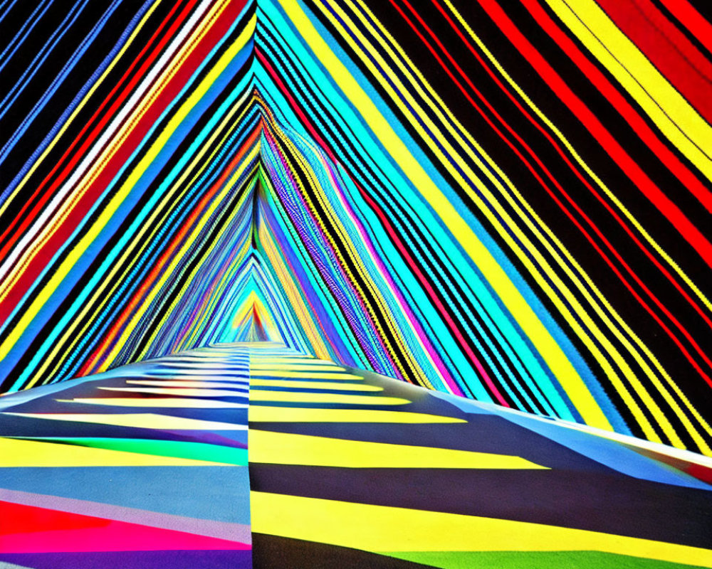 Colorful Geometric Mural with Perspective Illusion and Bright Hues