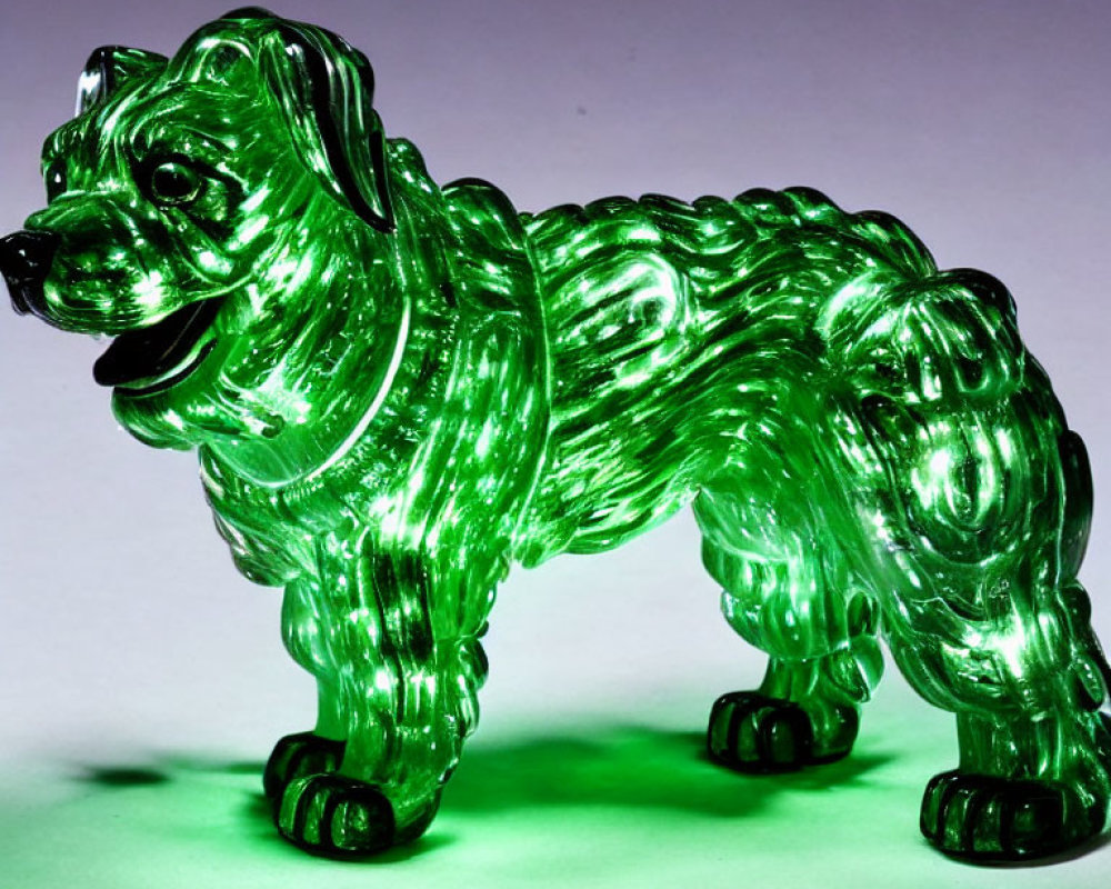 Translucent Green Glass Dog Figurine with Detailed Contours