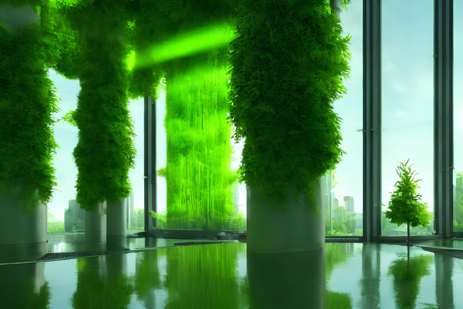 Vertical Gardens in Modern Room with City View