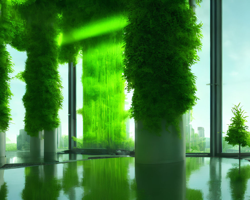 Vertical Gardens in Modern Room with City View