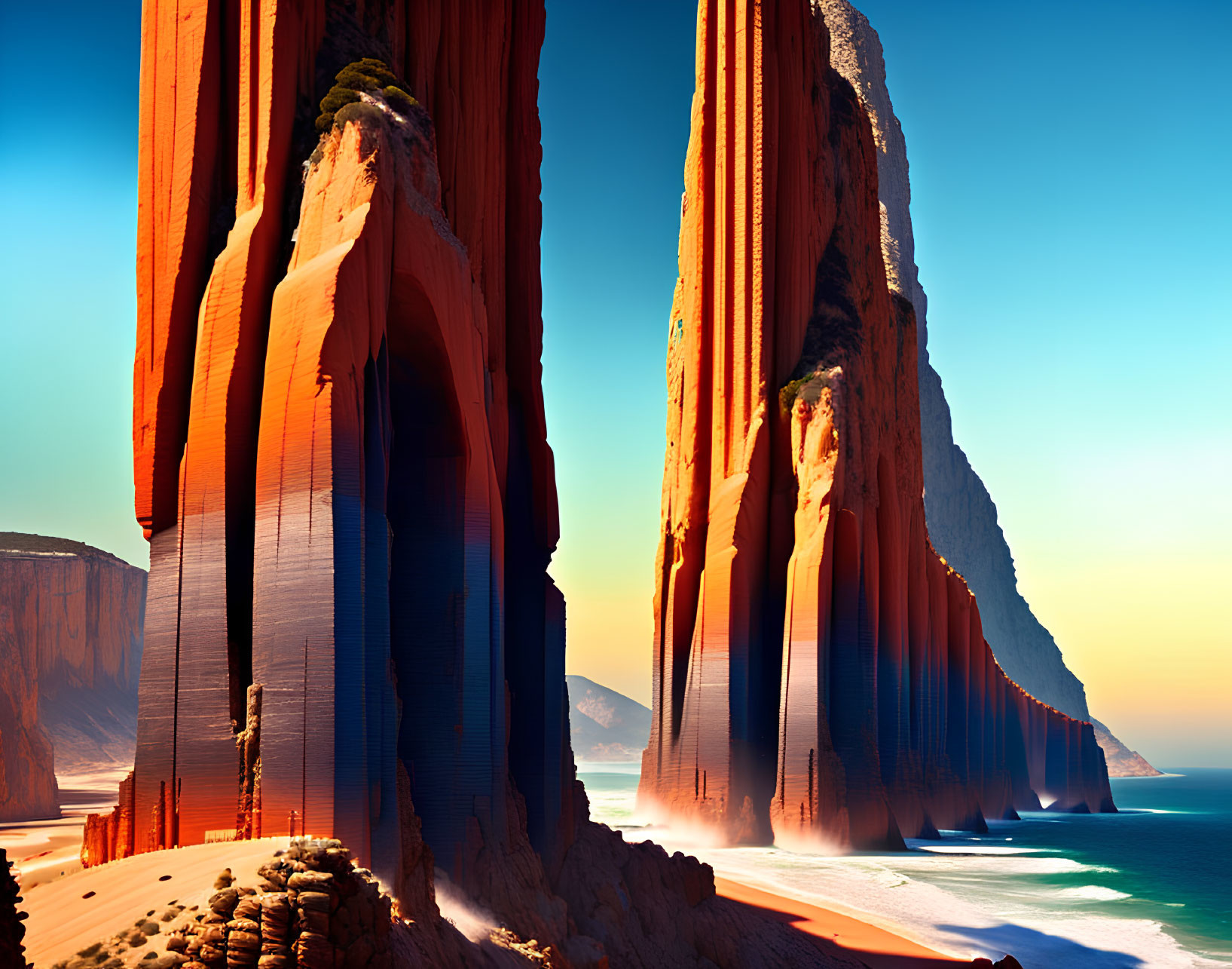 Majestic red cliffs overlooking serene blue sea