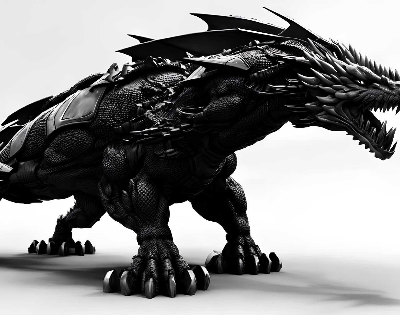 Black Mechanical Dragon with Intricate Designs and Armor Plating