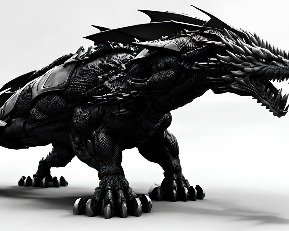 Black Mechanical Dragon with Intricate Designs and Armor Plating