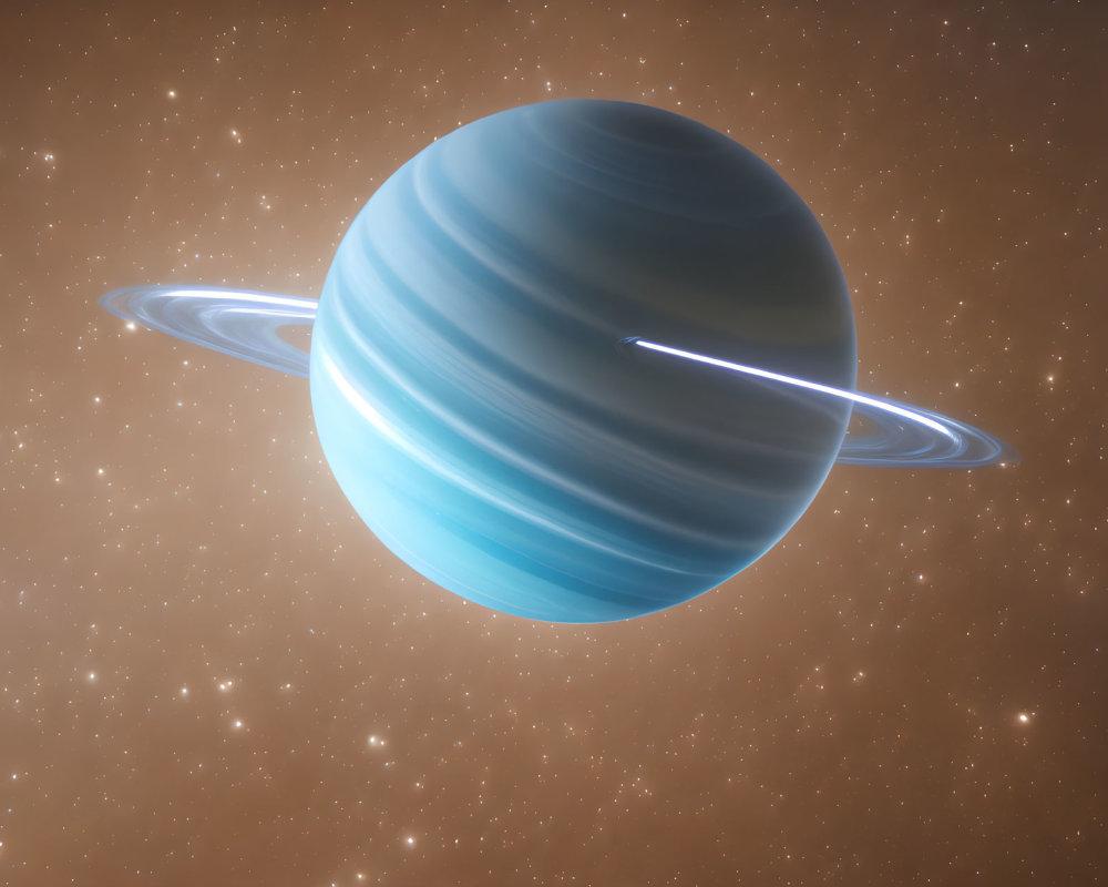 Ringed Planet Digital Illustration with Blue and Yellow Bands