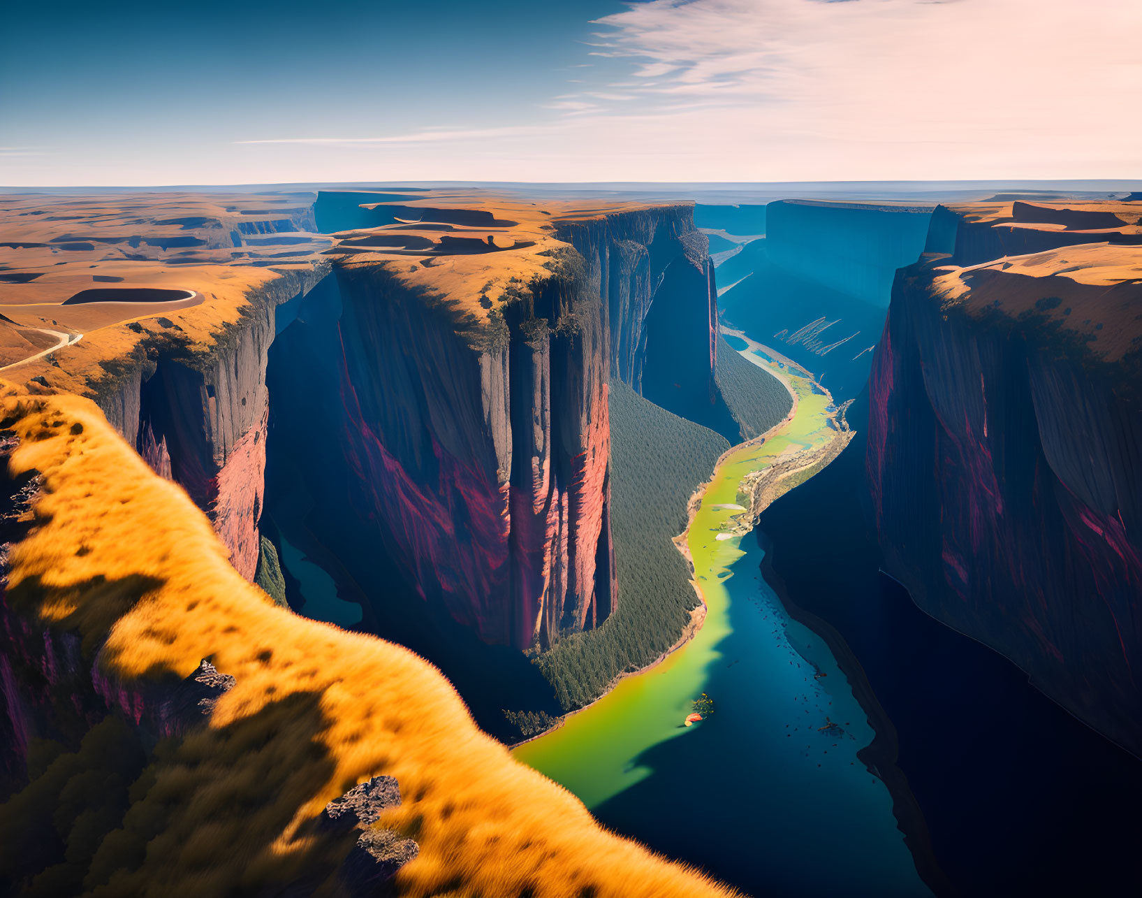 Scenic River Canyon with Steep Cliffs and Vibrant Landscape