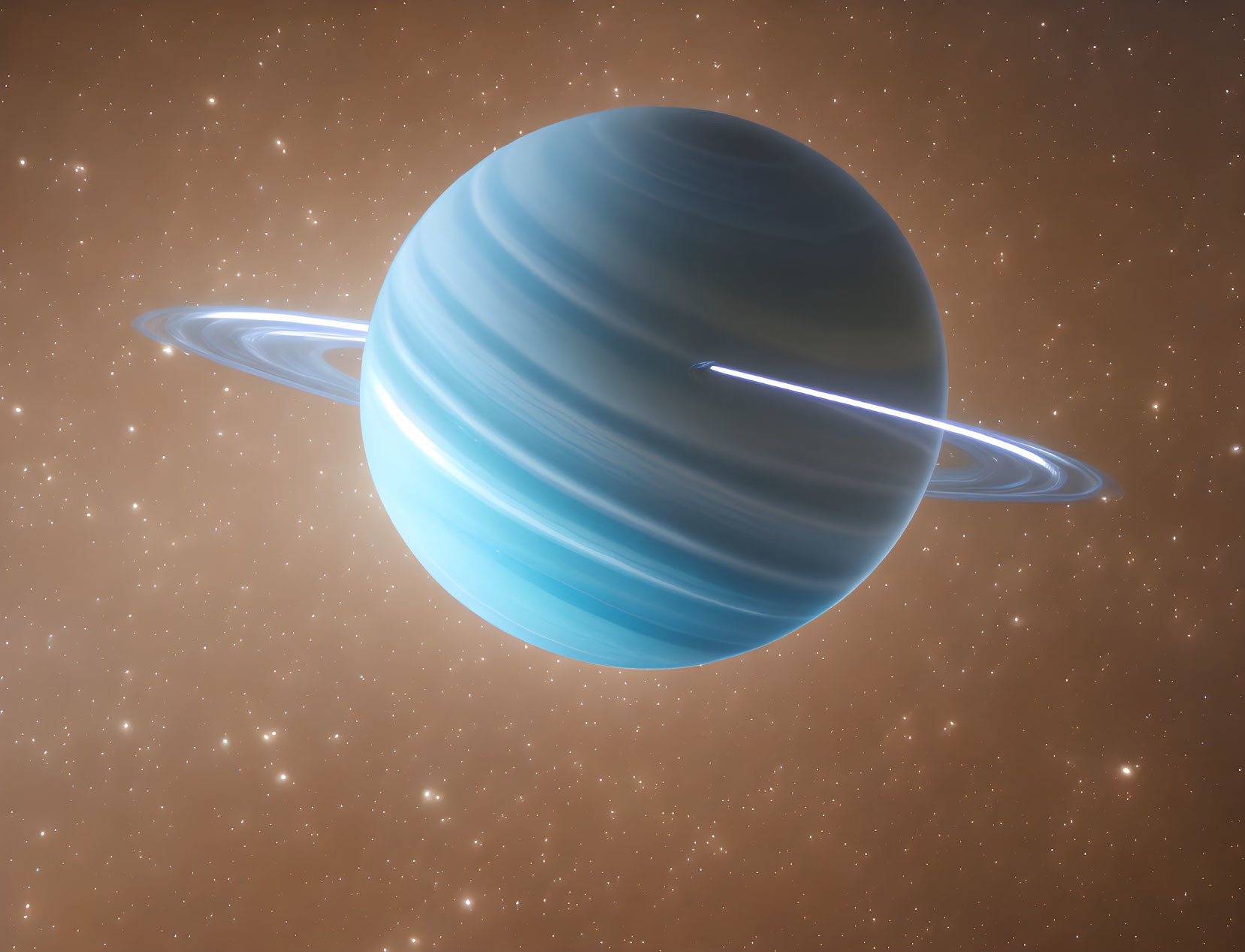 Ringed Planet Digital Illustration with Blue and Yellow Bands