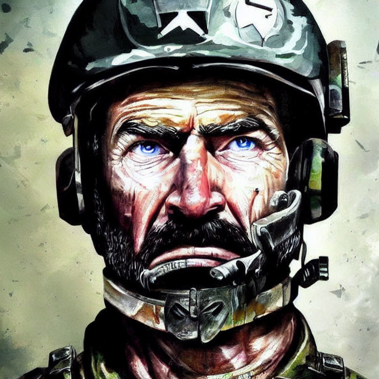 Military soldier illustration with helmet, headset, and painted face