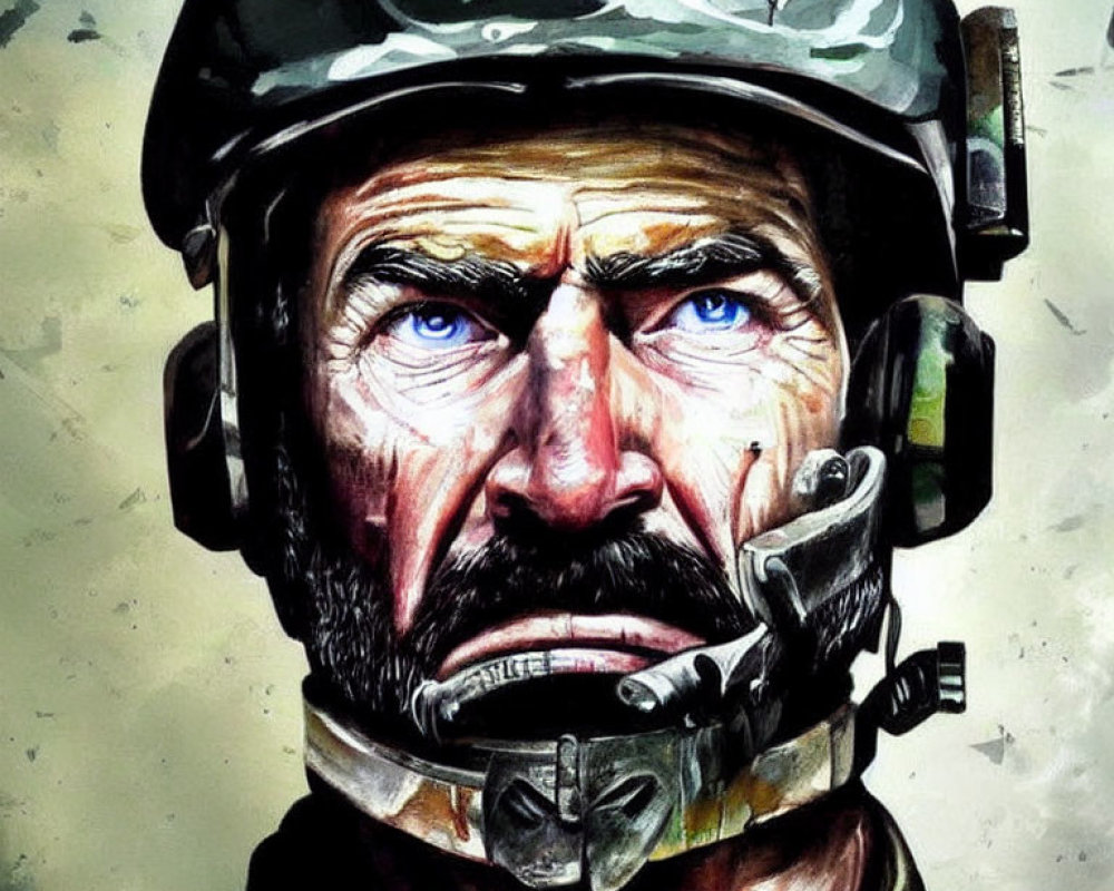 Military soldier illustration with helmet, headset, and painted face