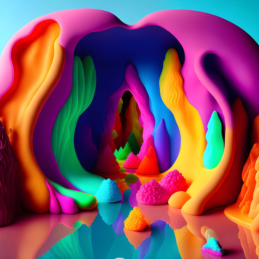 Vibrant Abstract Psychedelic Landscape with Wavy Shapes