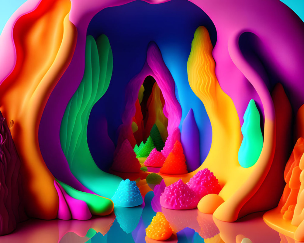 Vibrant Abstract Psychedelic Landscape with Wavy Shapes