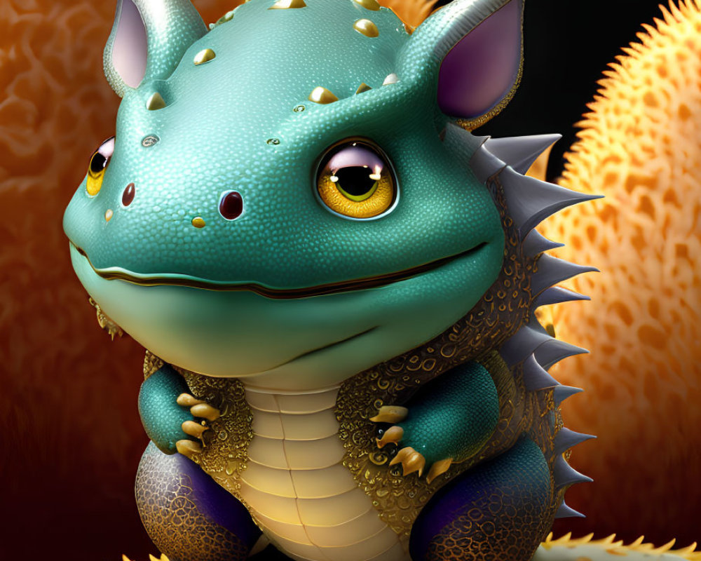 Blue dragon-like creature with expressive eyes on textured surface