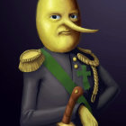 Anthropomorphic lemon in military attire with lemon epaulette