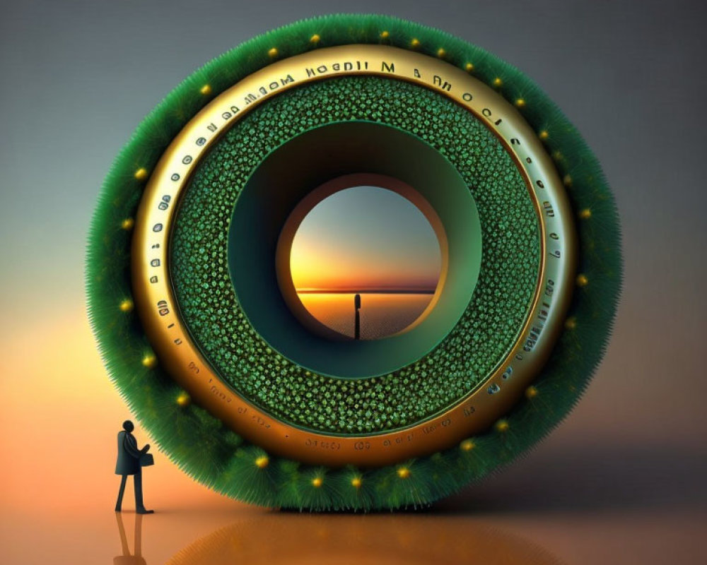 Photographer captures surreal circular portal with green eye-like textures in gradient sky